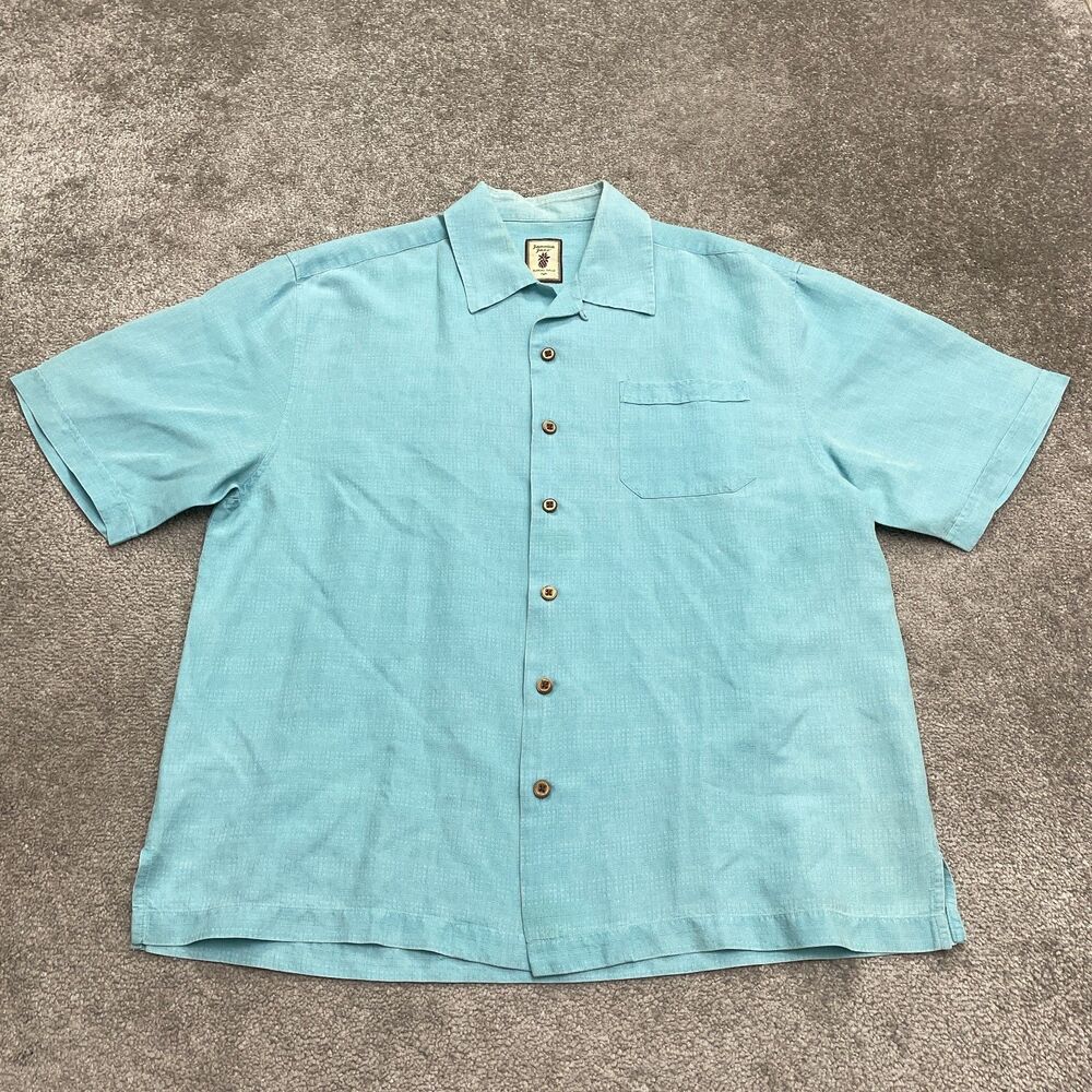 Jamaica Jaxx Silk Vacahun Button Down Shirt Mens Large Blue Short Sleeve Casual